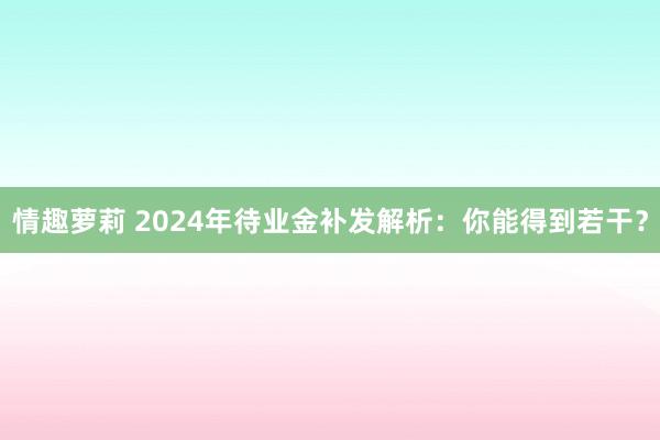 情趣萝莉 2024年待业金补发解析：你能得到若干？